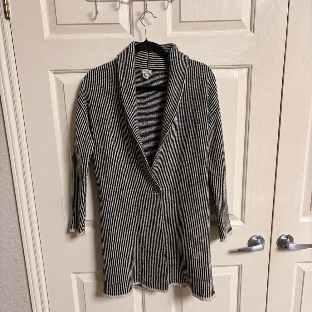 Hoss Intropia Cream Black Stripe Knit Wool Cashmere Blend Cardigan Duster boho